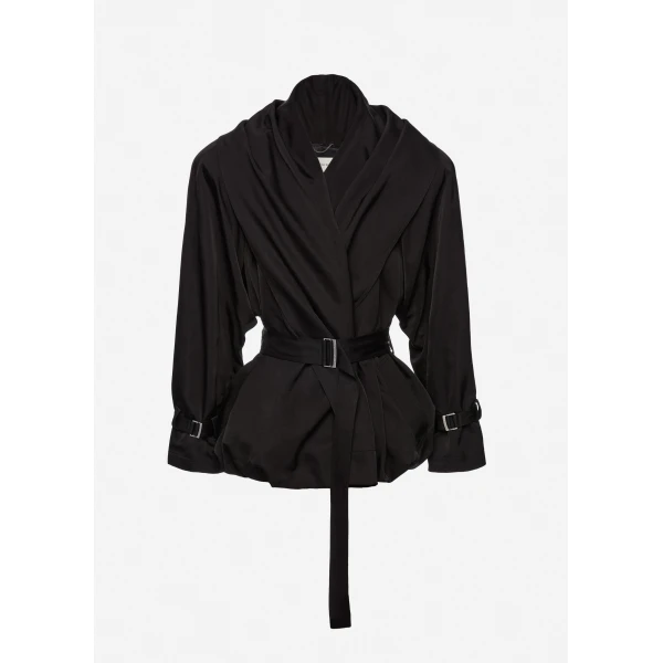 Magda Butrym Draped collar cotton and silk jacket in black