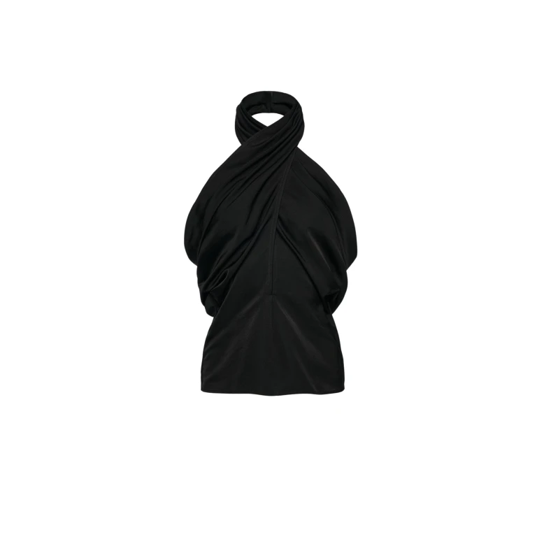 Magda Butrym Draped halterneck cotton and silk blouse in black