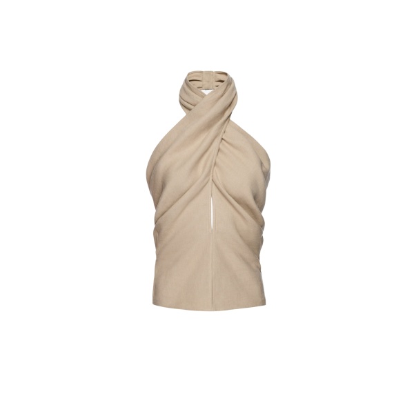 Magda Butrym Draped halterneck linen blouse in beige