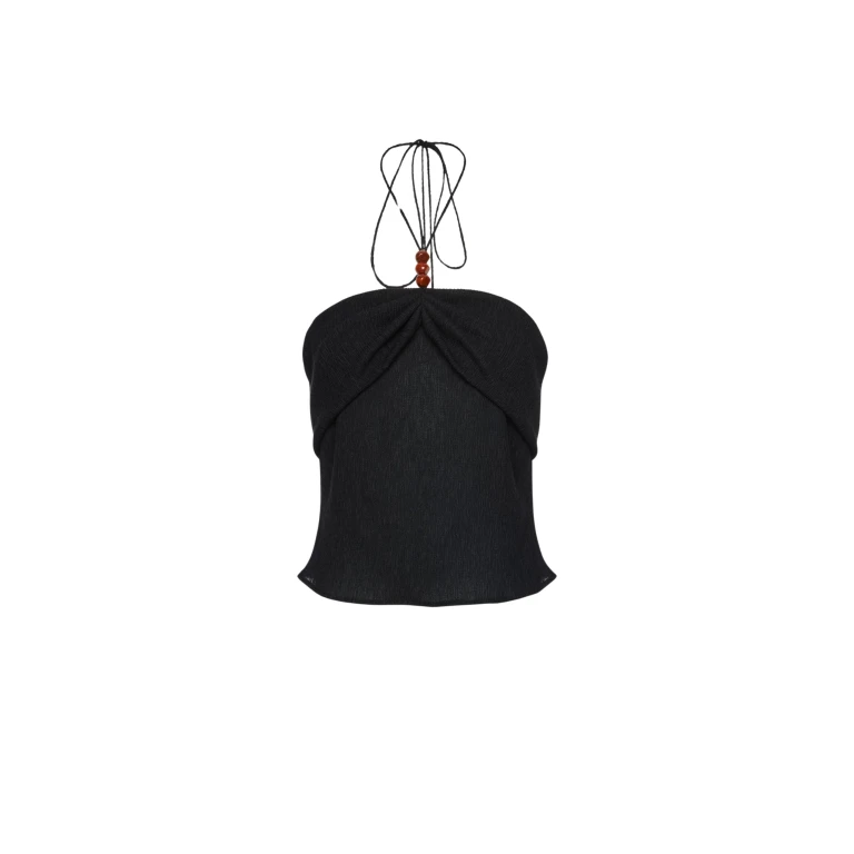 Magda Butrym Draped halterneck top with beads in black