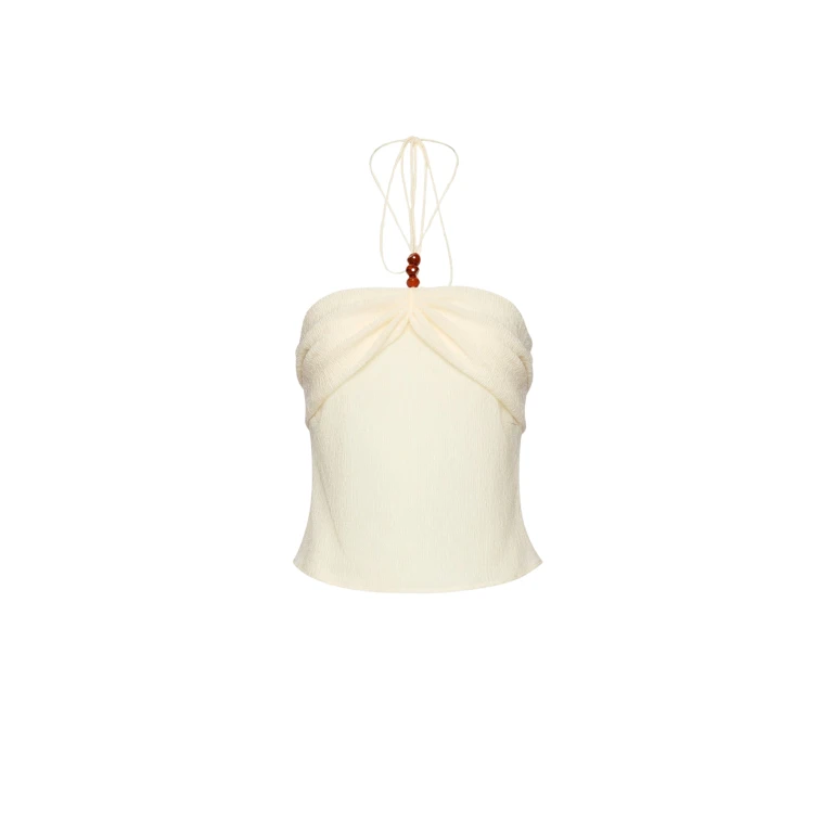 Magda Butrym Draped halterneck top with beads in cream