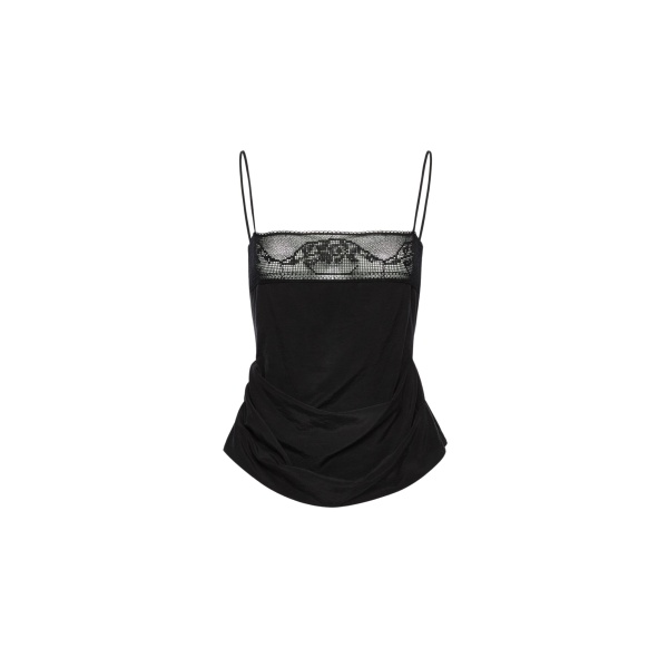 Magda Butrym Draped silk lace-trim top in black