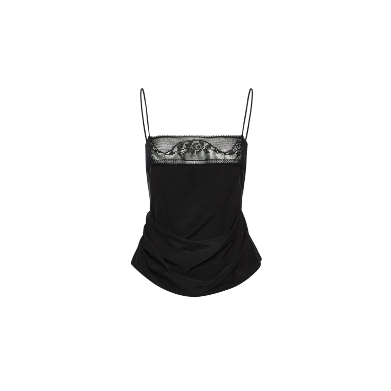 Magda Butrym Draped silk lace-trim top in black