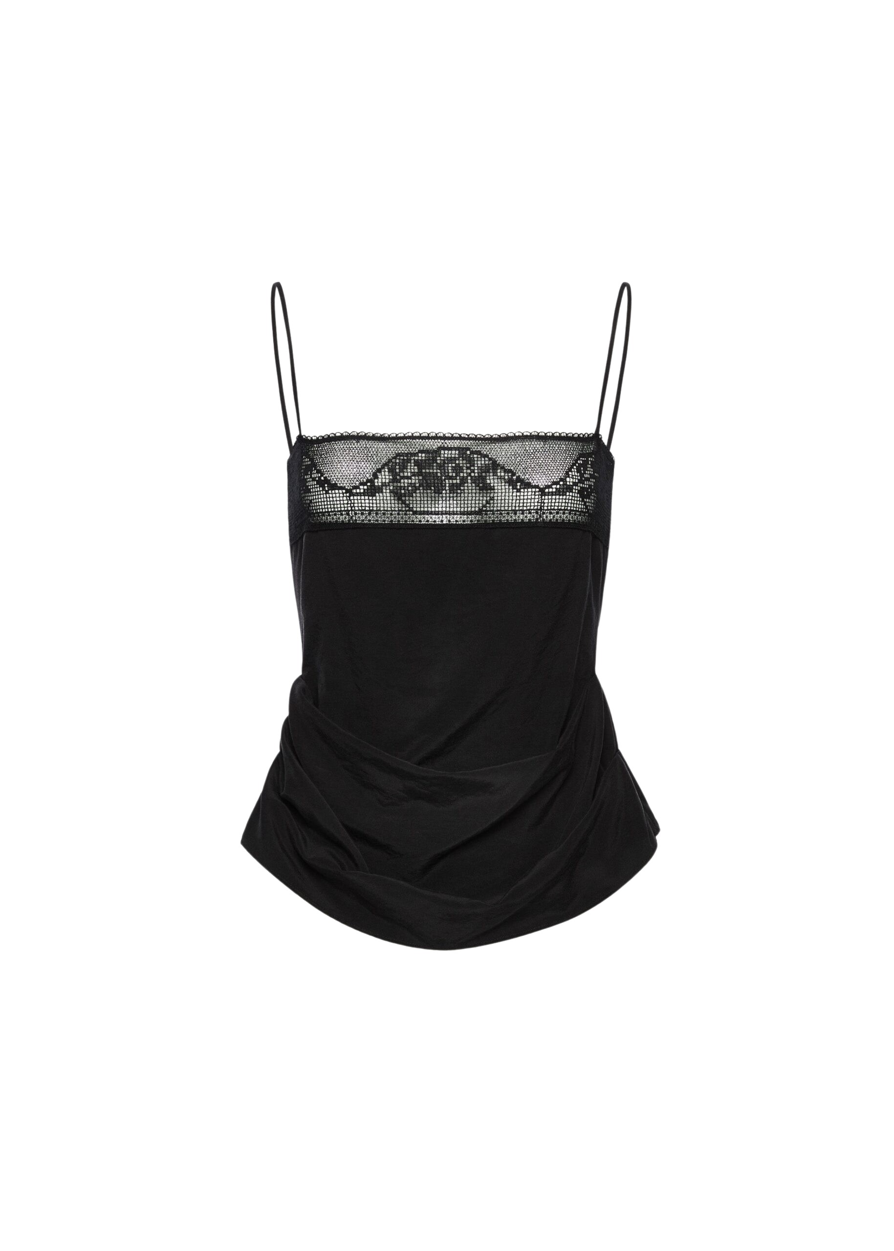 Magda Butrym Draped silk lace-trim top in black