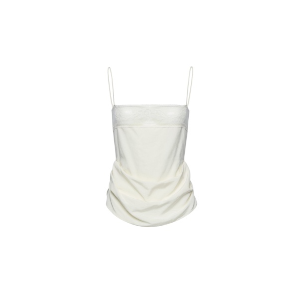Magda Butrym Draped silk lace-trim top in cream