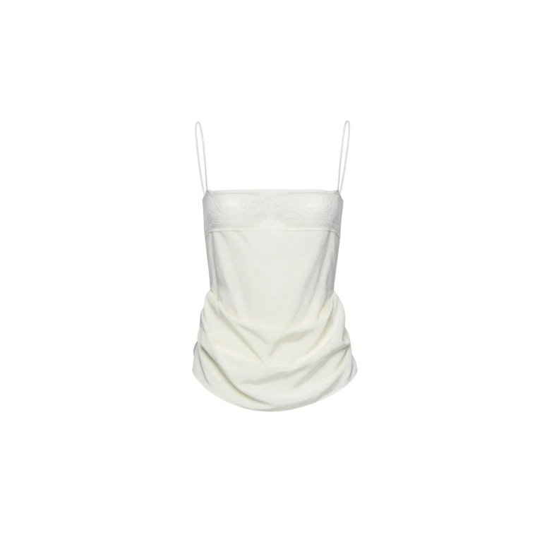Magda Butrym Draped silk lace-trim top in cream