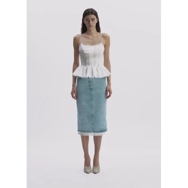 Magda Butrym Embroidered Peplum Top In White