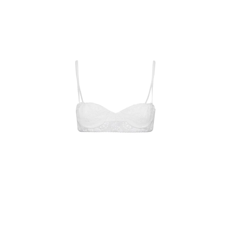 Magda Butrym Embroidered cotton lace bra in white