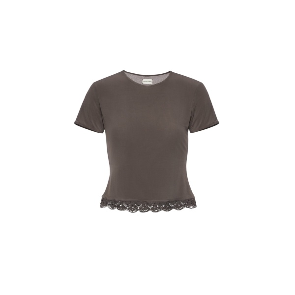 Magda Butrym Fitted t-shirt with crochet trim in brown