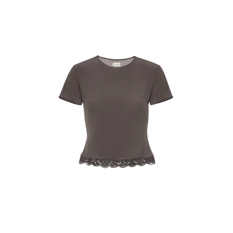 Magda Butrym Fitted t-shirt with crochet trim in brown