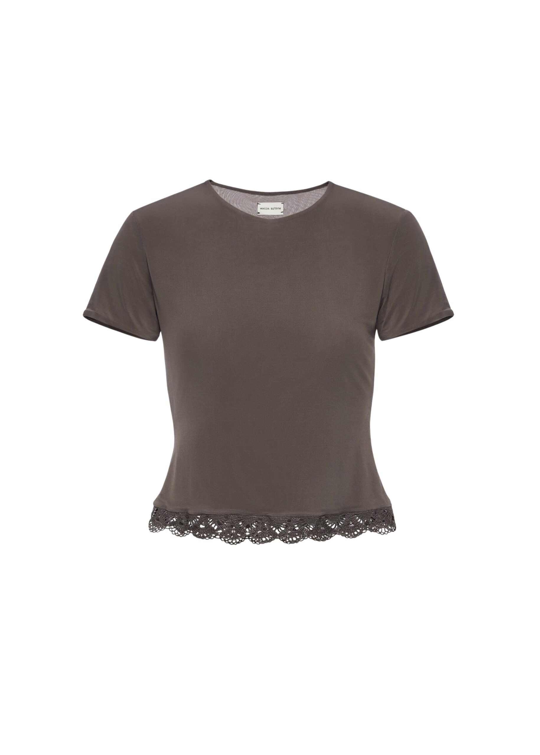 Magda Butrym Fitted t-shirt with crochet trim in brown