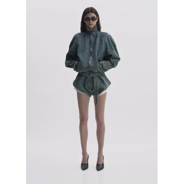 Magda Butrym Flared Denim Shorts With Underlayer In Vintage Blue