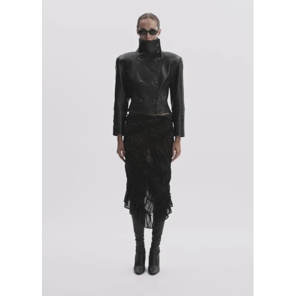 Magda Butrym High-Collar Cropped Leather Jacket In Black