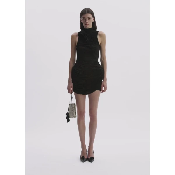 Magda Butrym High-Neck Draped Mini Dress In Black