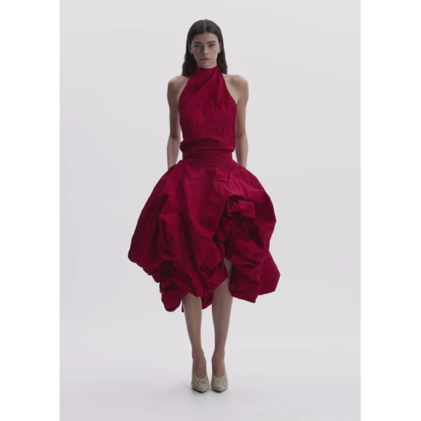 Magda Butrym High-Neck Dress With Adjustable Skirt In Red