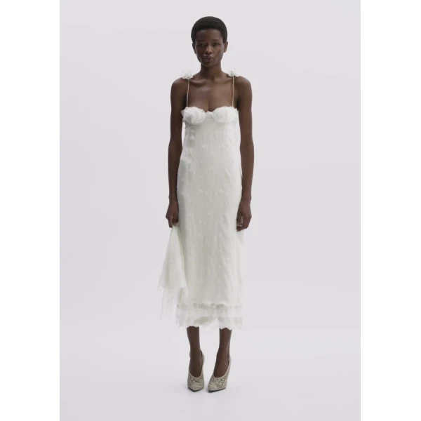 Magda Butrym Jacquard Silk-Blend Midi Dress In Cream