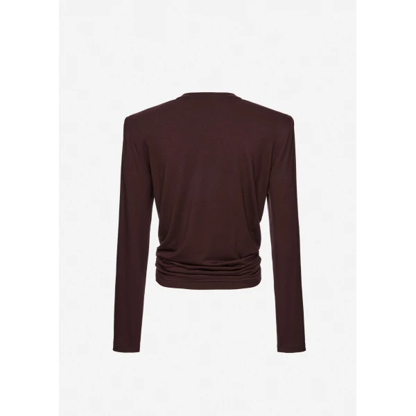 Magda Butrym Knotted longsleeve jersey blouse in brown, view 2