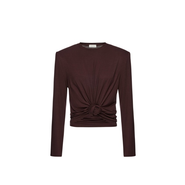 Magda Butrym Knotted longsleeve jersey blouse in brown