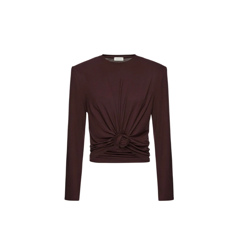 Magda Butrym Knotted longsleeve jersey blouse in brown
