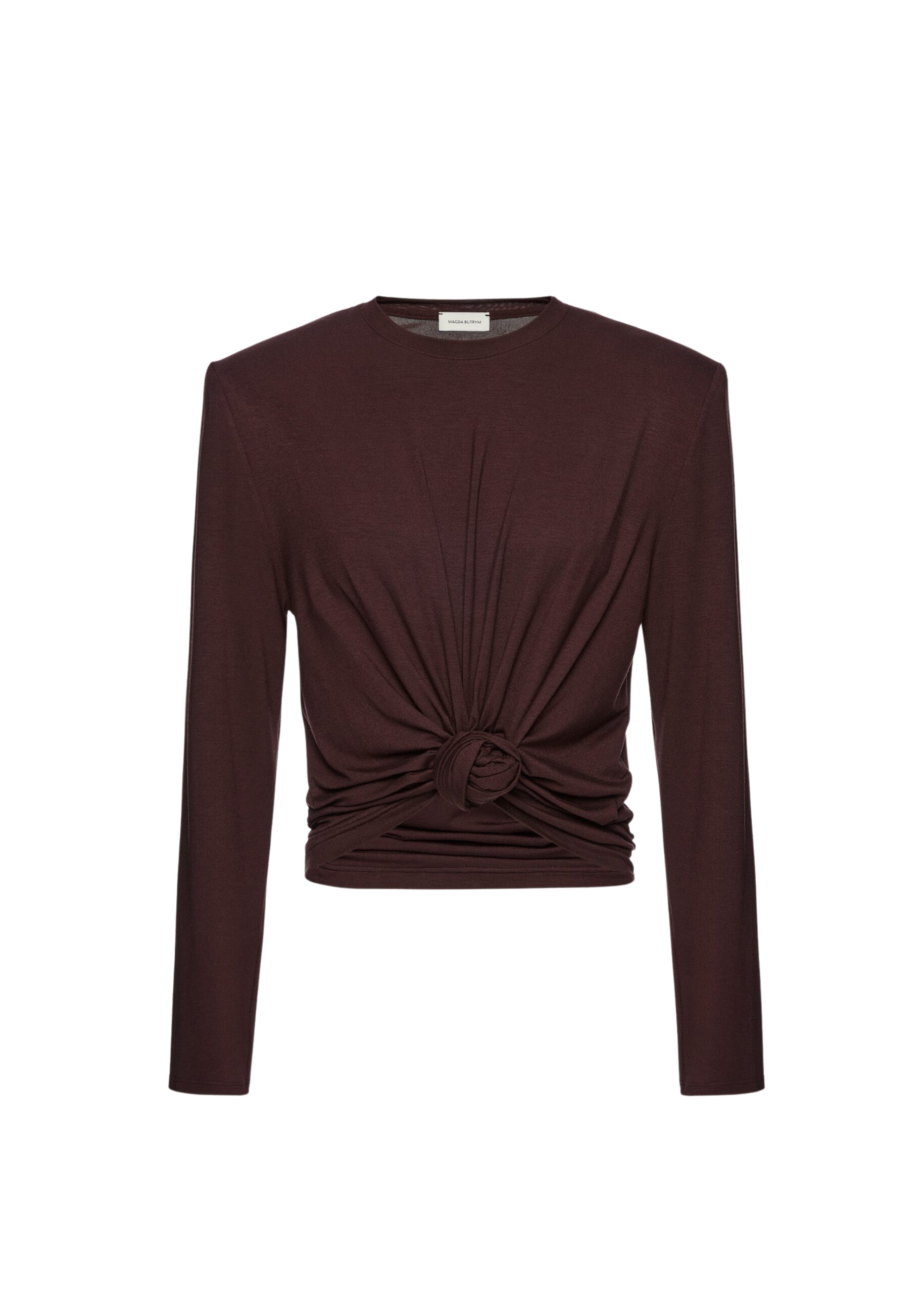 Magda Butrym Knotted longsleeve jersey blouse in brown