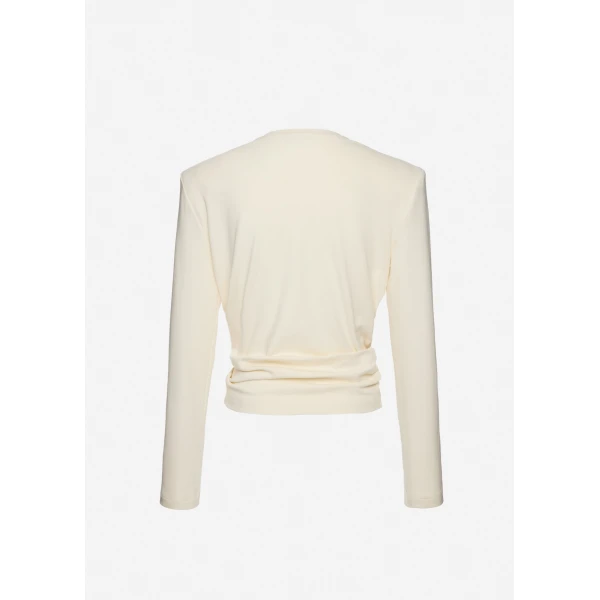 Magda Butrym Knotted longsleeve jersey blouse in cream, view 2