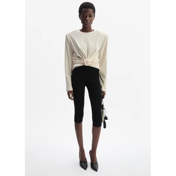 Magda Butrym Knotted longsleeve jersey blouse in cream, view 3
