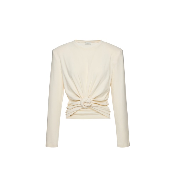 Magda Butrym Knotted longsleeve jersey blouse in cream