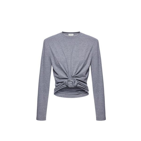 Magda Butrym Knotted longsleeve jersey blouse in grey