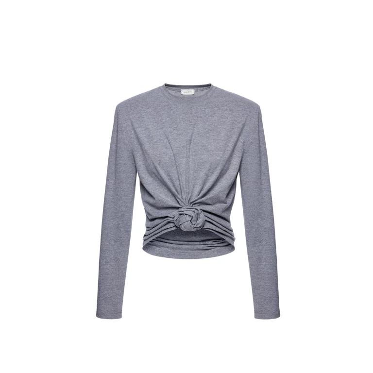 Magda Butrym Knotted longsleeve jersey blouse in grey