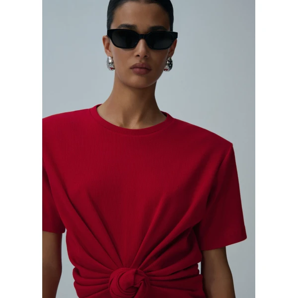 Magda Butrym Knotted ribbed t-shirt in red Top, view 3