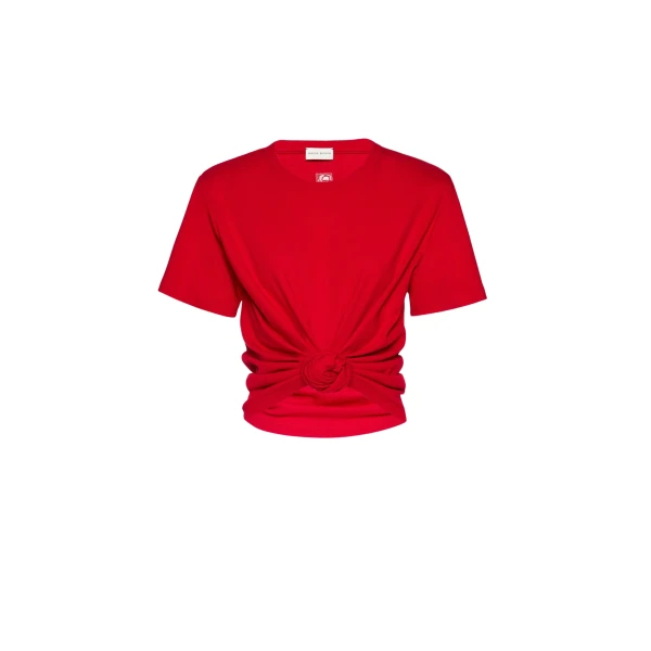 Magda Butrym Knotted ribbed t-shirt in red Top