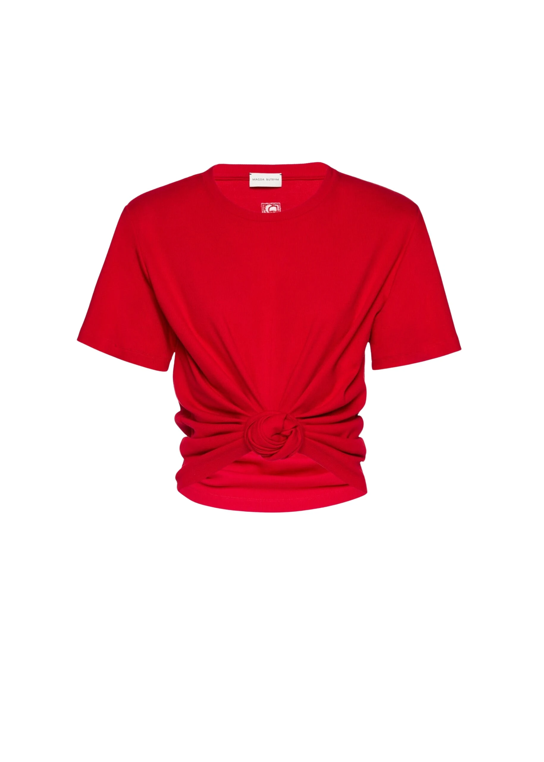 Magda Butrym Knotted ribbed t-shirt in red Top