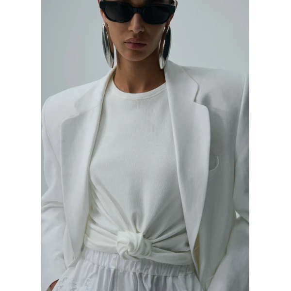 Magda Butrym Knotted ribbed tank top in cream, view 3