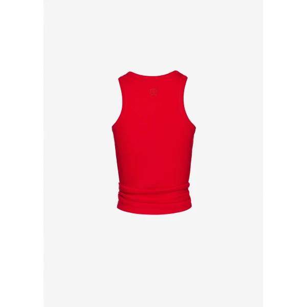 Magda Butrym Knotted ribbed tank top in red, view 2