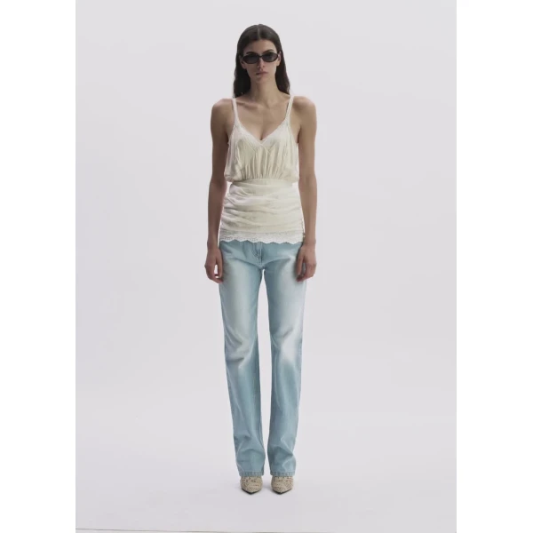 Magda Butrym Lace V-Neck Top In Cream