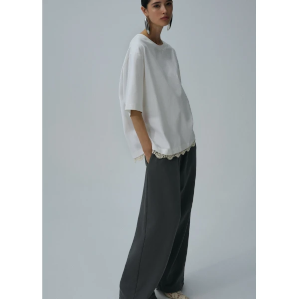 Magda Butrym Lace detail oversized t-shirt in white Top, view 3