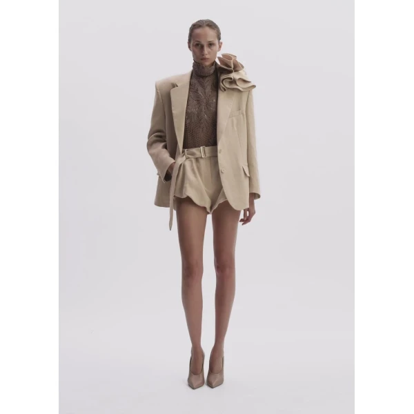 Magda Butrym Linen Flower Blazer In Beige