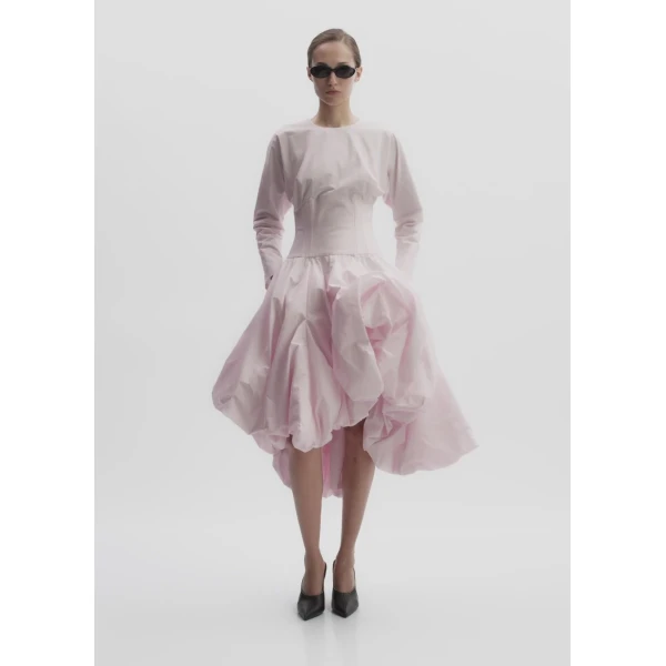 Magda Butrym Long-Sleeve Cotton Midi Dress With Adjustable Skirt In Pink