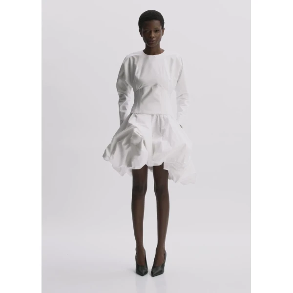 Magda Butrym Long-Sleeve Cotton Mini Dress With Adjustable Skirt In White