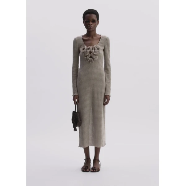 Magda Butrym Long-Sleeve Crepe Beach Maxi Dress In Light Brown