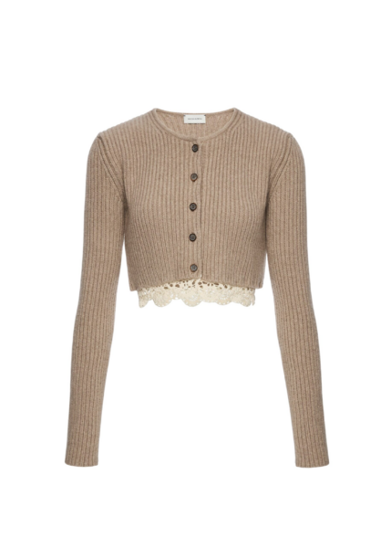 Magda Butrym Long-sleeve crochet-trim cropped cardigan in beige