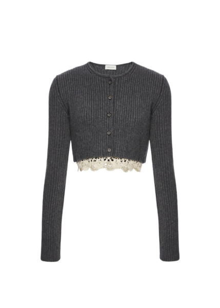 Magda Butrym Long-sleeve crochet-trim cropped cardigan in grey