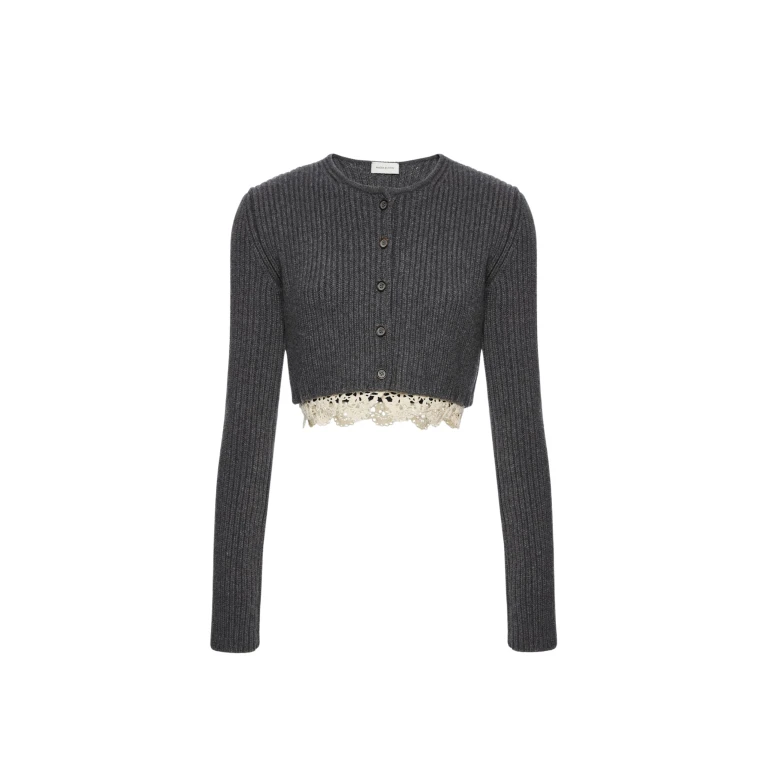 Magda Butrym Long-sleeve crochet-trim cropped cardigan in grey