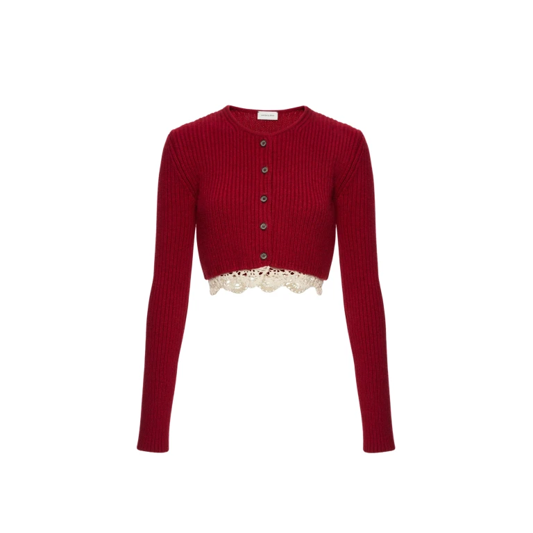Magda Butrym Long-sleeve crochet-trim cropped cardigan in red