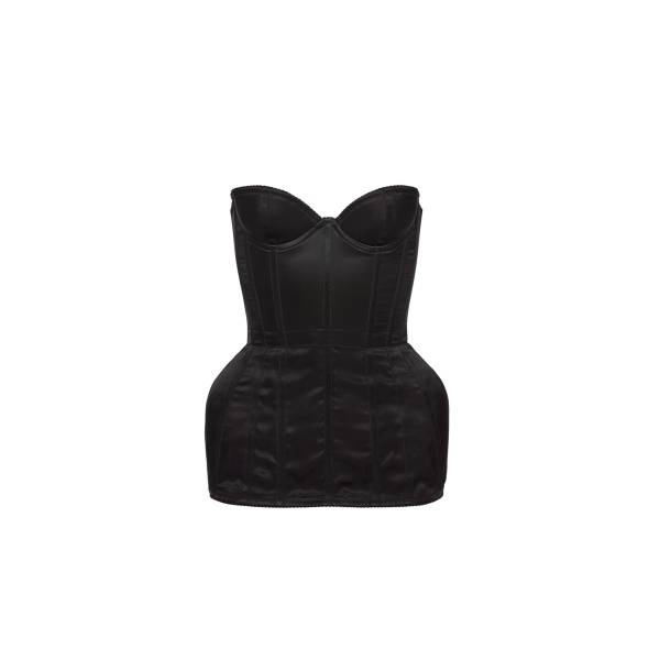 Magda Butrym Longline silk corset top in black satin
