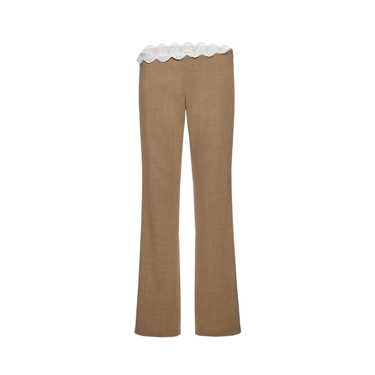 Magda Butrym Low-rise wool trousers with lace waistband in beige