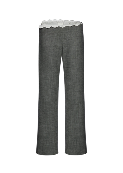 Magda Butrym Low-rise wool trousers with lace waistband in grey