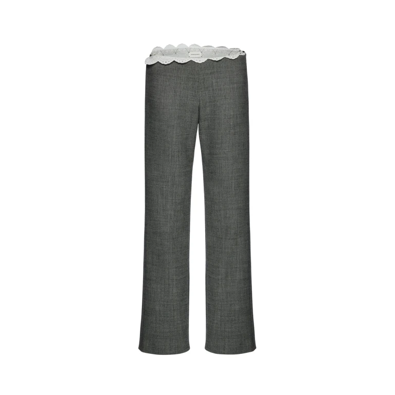 Magda Butrym Low-rise wool trousers with lace waistband in grey