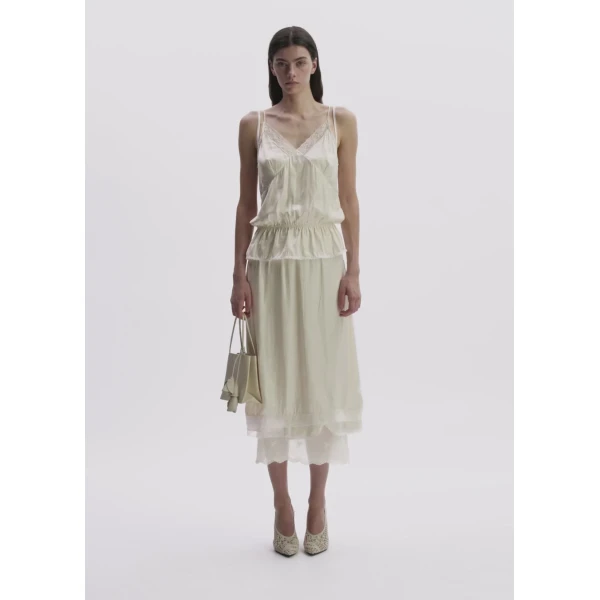 Magda Butrym Mid-Length Slip Skirt With Lace-Trimmed Hem In Cream