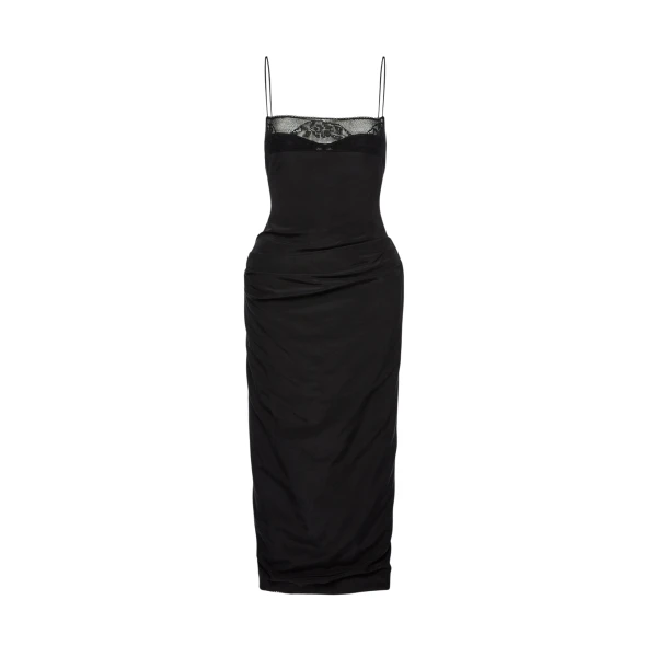Magda Butrym Midi corset dress with lace neckline in black